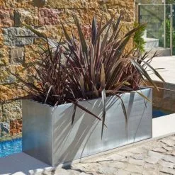 100cm Zinc Galvanised Silver Trough Planter - By Primrose™