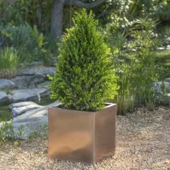 40cm Zinc Galvanised Cube Planter In A Copper Finish By Primrose™