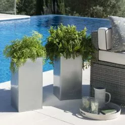 H50cm Zinc Galvanised Tall Cube Planters In Silver - By Primrose™ -All Plants Sales Store PP0341S rollover image 9bd9