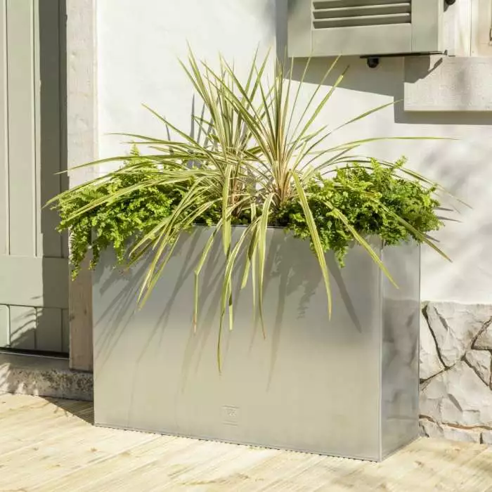 89cm Zinc Tall Trough Planter With Insert In Silver - By Primrose™ 3 89cm Zinc Tall Trough Planter With Insert In Silver - By Primrose™