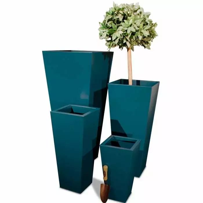H116cm Zinc Galvanised Teal Flared Square Planter - By Primrose™ 4 H116cm Zinc Galvanised Teal Flared Square Planter - By Primrose™ - Image 2