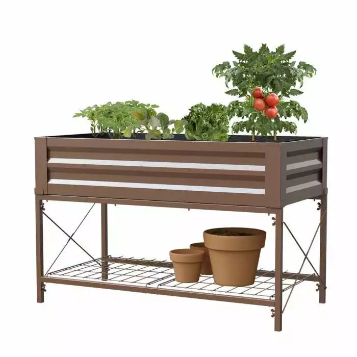 Brown Stand Up Metal Raised Garden Planter With Liner 3 Brown Stand Up Metal Raised Garden Planter With Liner