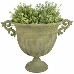 46cm Aged Metal Large Green Urn Oval Planter
