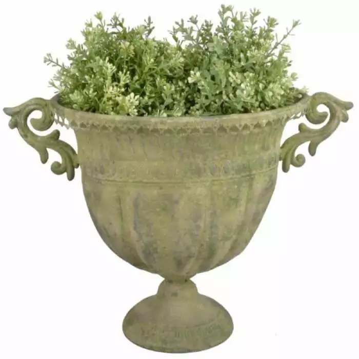 46cm Aged Metal Large Green Urn Oval Planter 3 46cm Aged Metal Large Green Urn Oval Planter